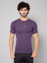 MINIMAL BUZZ LOGO DETAIL-COMPRESSION HALF SLEEVE T-SHIRT-PURPLE
